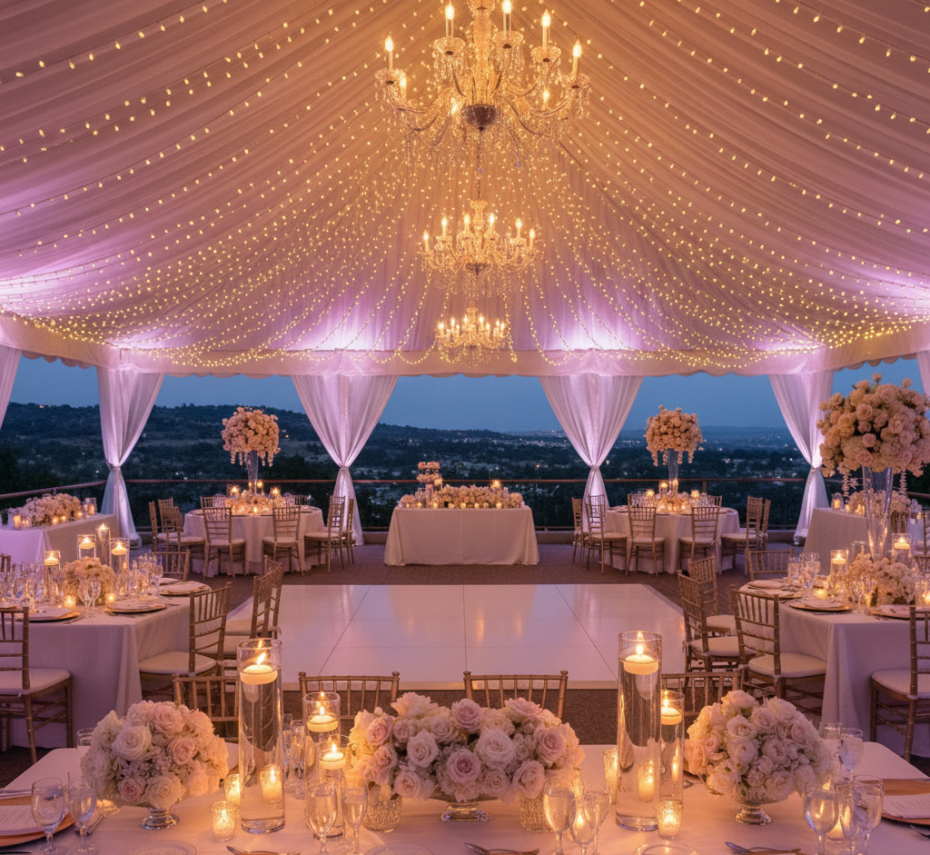 Elegante bruiloftdecoratie met lichteffecten